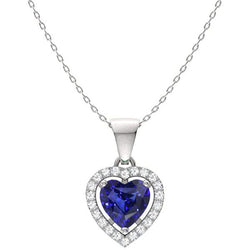 Pendentif Halo Coeur Saphir Bleu & Diamant Rond Or 2 quilates 14K