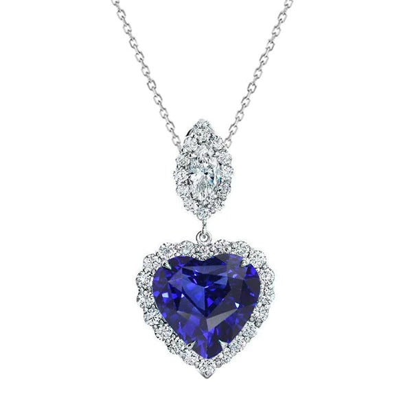 Pendentif Halo Coeur Saphir Marquise & Diamant Rond 3.25 quilates