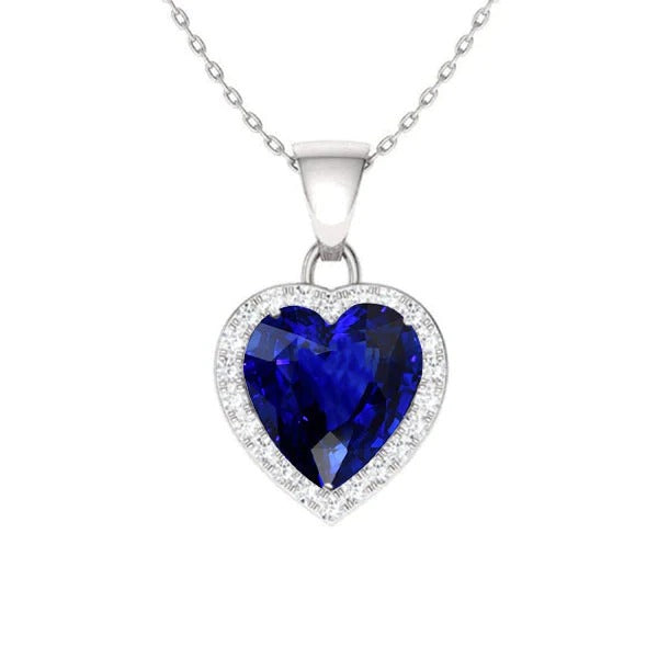 Pendentif Halo Coeur Saphir de Ceylan & Collier Diamant 3 quilates