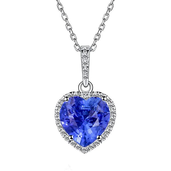 Pendentif Halo Coeur Saphir de Ceylan & Collier Diamant 4 quilates