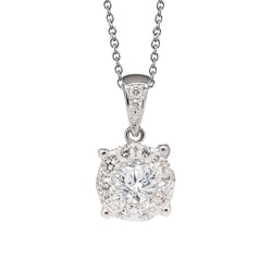 Pendentif Halo Diamant Rond 2 Carats Or Blanc Massif 14K