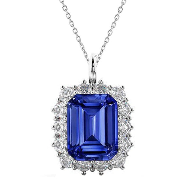 Pendentif Halo Emeraude Bleu Saphir & Diamant Avec Bélière 6 quilates