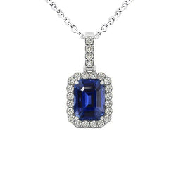 Pendentif Halo Emeraude Saphir Bleu & Diamant Rond 3 quilates