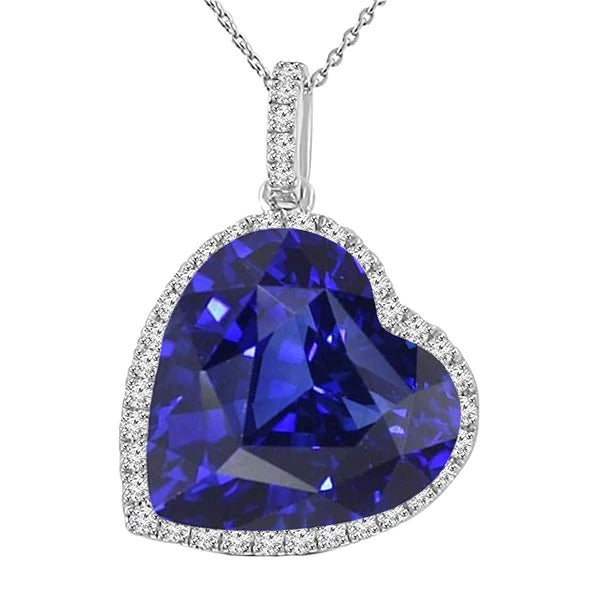 Pendentif Halo Heat Saphir Bleu Foncé & Diamant Rond 9 quilates