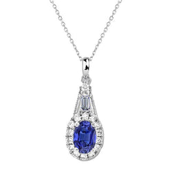 Pendentif Halo Ovale Saphir de Ceylan Rond et Diamant Emeraude 2.75 quilates