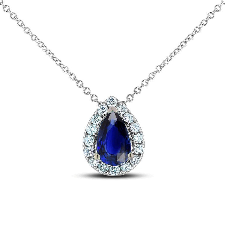 Pendentif Halo Poire Saphir Ceylan & Diamant Rond 2.50 quilates