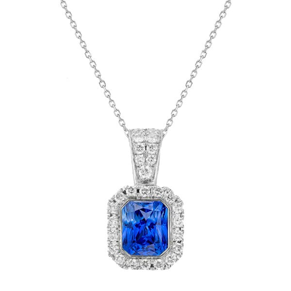 Pendentif Halo Radiant Light Blue Sapphire & Diamond Jewelry 2.75 quilates