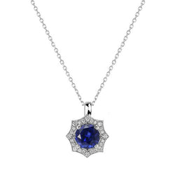 Pendentif Halo Round Saphir & Diamond avec bélière 1.25 quilates