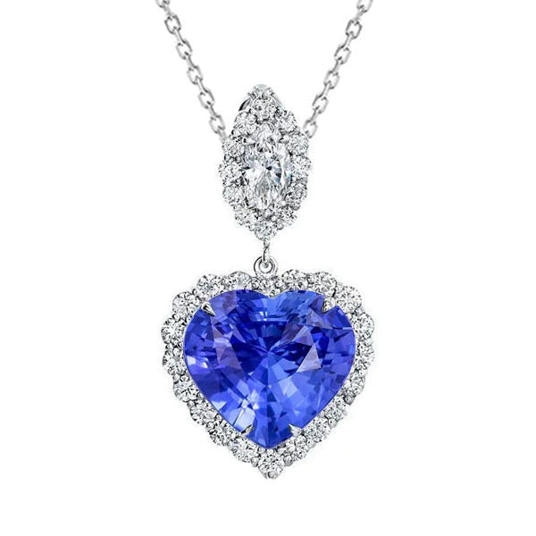 Pendentif Halo Saphir Bleu Clair & Diamant Avec Chaîne 4.25 quilates