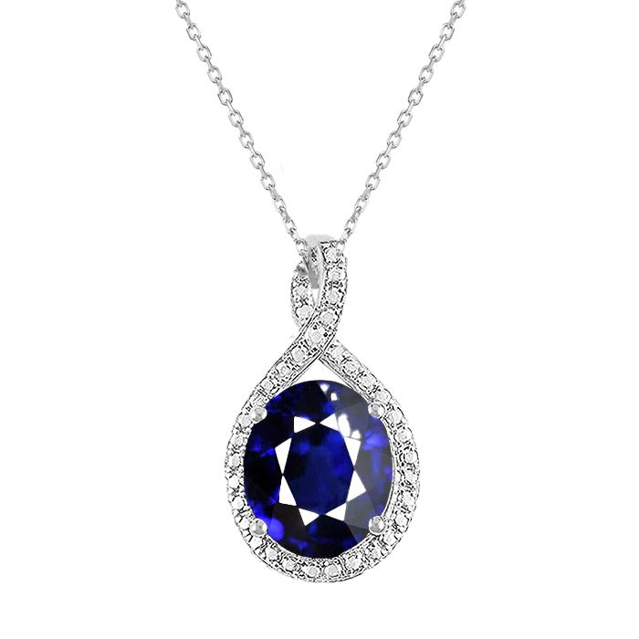 Pendentif Halo Saphir Bleu Ovale & Diamant Style Torsadé 4.25 quilates