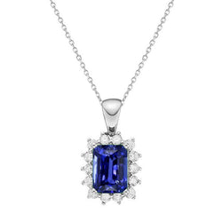 Pendentif Halo Saphir Bleu Radiant et Diamant Style Étoile 1.75 quilates