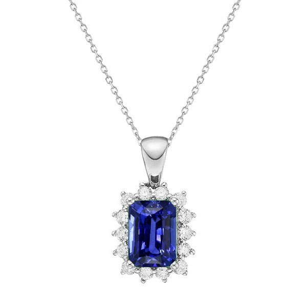 Pendentif Halo Saphir Bleu Radiant et Diamant Style Étoile 1.75 quilates