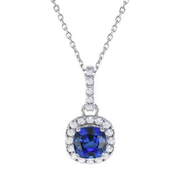Pendentif Halo Saphir Ceylan Coussin & Diamant Rond 3.25 quilates