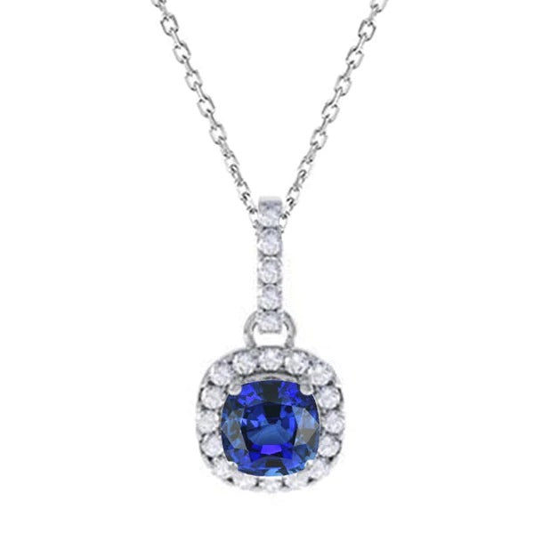 Pendentif Halo Saphir Ceylan Coussin & Diamant Rond 3.25 quilates