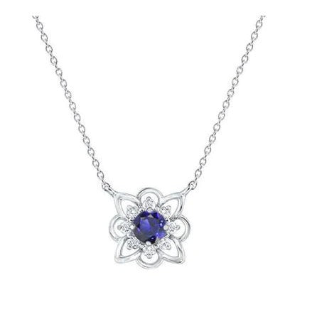 Pendentif Halo Saphir de Ceylan Rond & Diamant Style Fleur 0.75 quilates