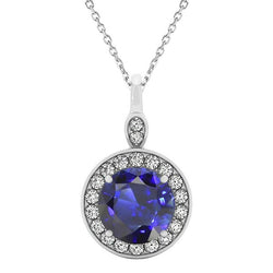 Pendentif Halo en pierres précieuses rondes avec chaîne en or 3.75 quilates