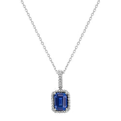 Pendentif Lady's Halo Émeraude Saphir de Ceylan & Diamant 1.75 quilates