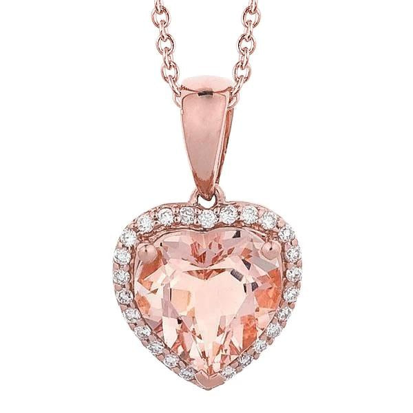 Pendentif Morganite Coeur Et Diamants Ronds 18 Ct Or Rose 14K - HarryChadEnt.FR
