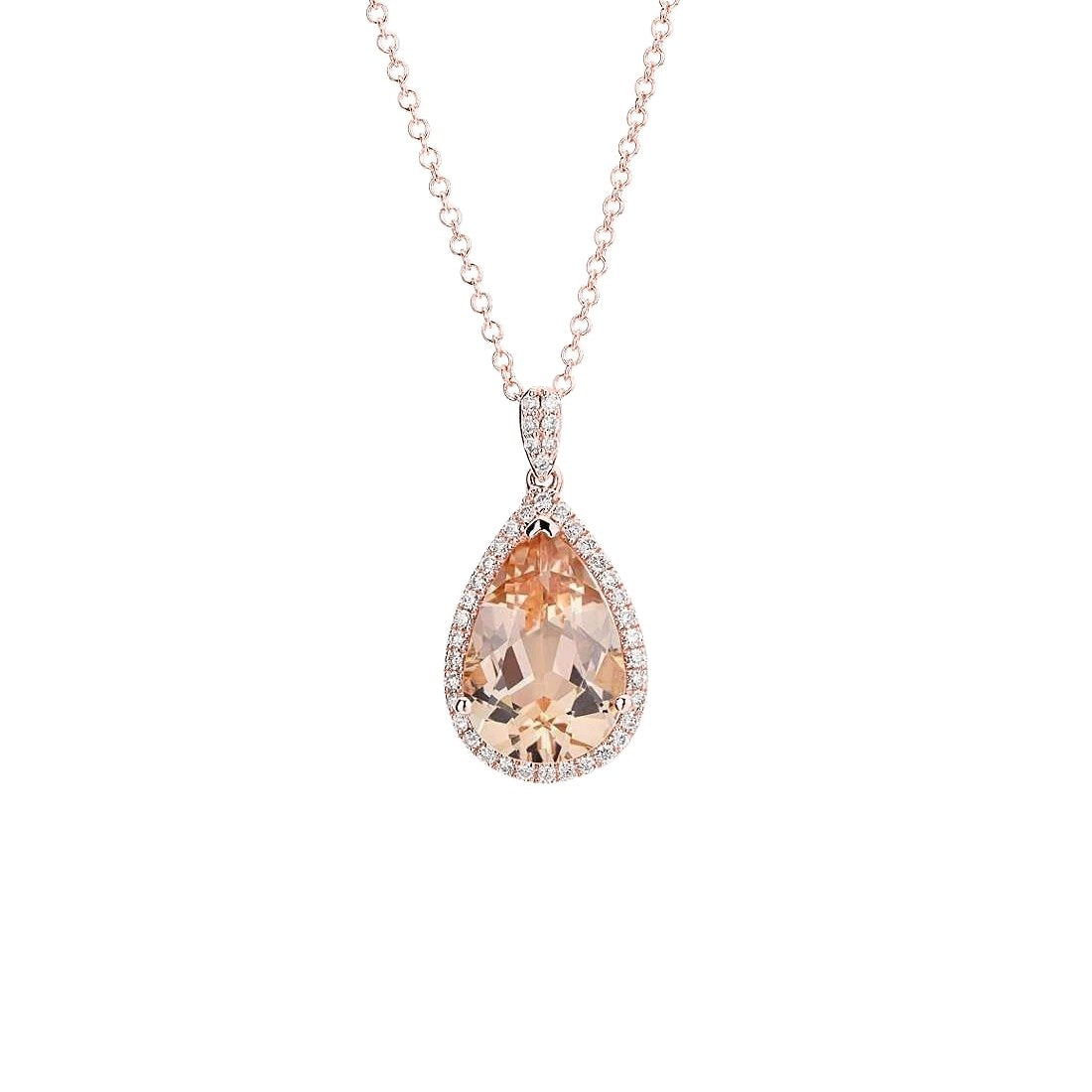 Pendentif Morganite et diamants avec chaîne en or rose 10.25 ct 14K - HarryChadEnt.FR