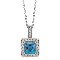 Pendentif Or Blanc 14K Aigue-Marine Et Diamants 4.75 Ct Bijoux