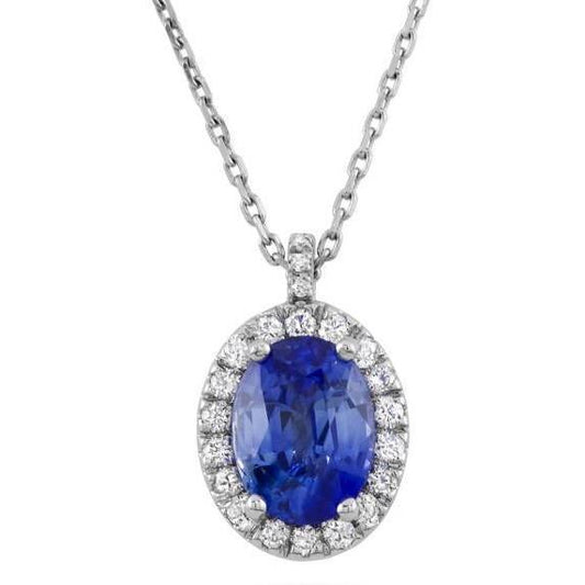 Pendentif Or Blanc 14K Saphir Et Diamants 3.70 Carats - HarryChadEnt.FR