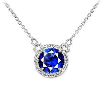Pendentif Oreille Chien Halo Saphir Bleu Rond & Diamant 1.50 quilates
