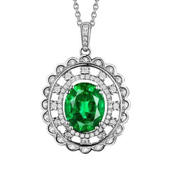 Pendentif Ovale Vert Emeraude Gemme 5.25 Carats Or Blanc 14K