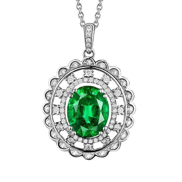 Pendentif Ovale Vert Emeraude Gemme 5.25 Carats Or Blanc 14K - HarryChadEnt.FR