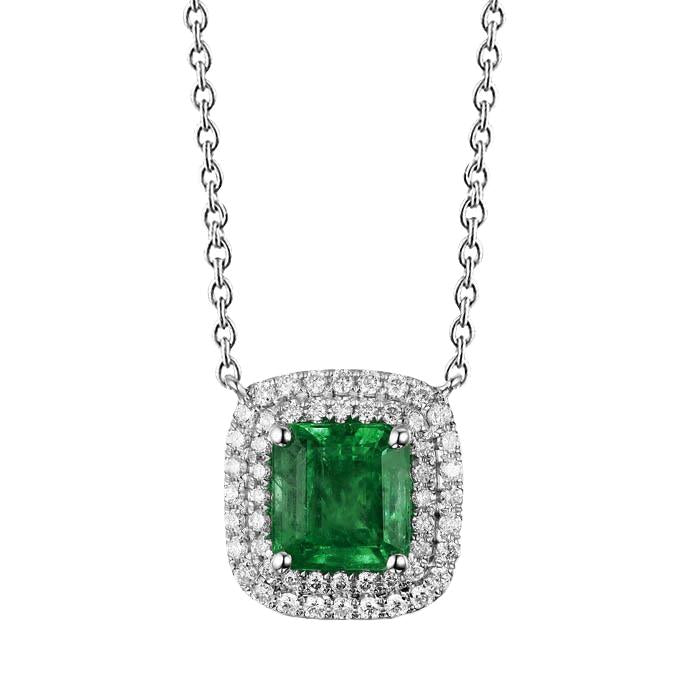 Pendentif Pierres Précieuses Émeraude Verte Et Diamant Avec Chaîne 11 Carats WG 14K - HarryChadEnt.FR