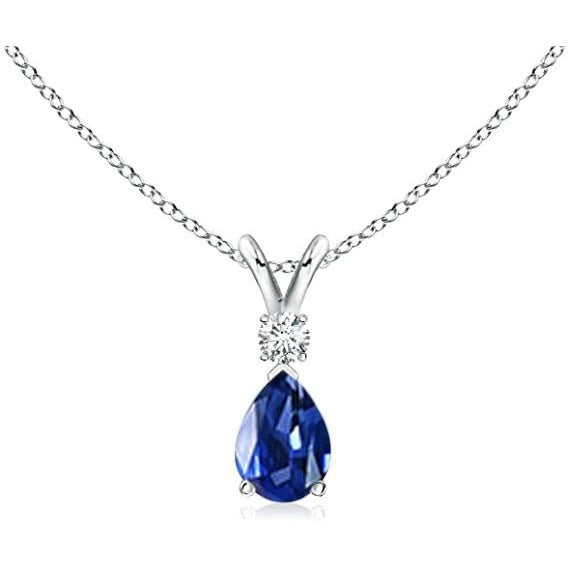 Pendentif Poire Saphir Bleu & Diamant Rond 1.50 quilates
