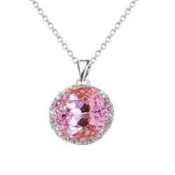 Pendentif Rond 36.25 Carats Kunzite Rose Avec Diamants Or Blanc 14K