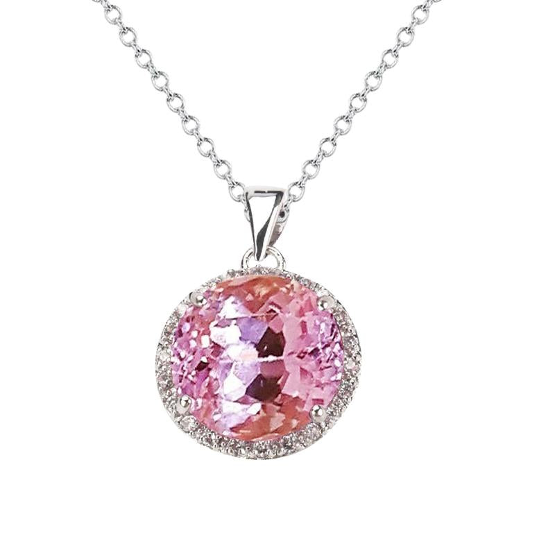 Pendentif Rond 36.25 Carats Kunzite Rose Avec Diamants Or Blanc 14K - HarryChadEnt.FR