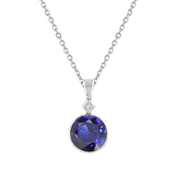 Pendentif Saphir Bleu Naturel Rond & Diamant 2 Pierres 1.75 quilates