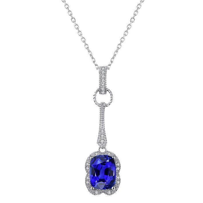 Pendentif Saphir Bleu Ovale & Diamant Rond Or 14K 1.75 quilates