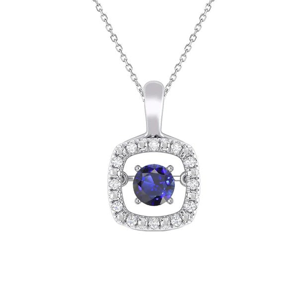 Pendentif Saphir Bleu Rond & Halo de Diamants Or 14K 1.75 quilates