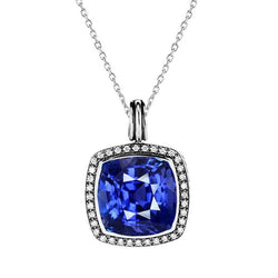 Pendentif Saphir Coussin & Halo de Diamants Ronds 3.75 quilates Or 14K