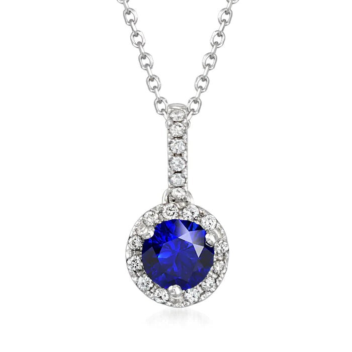 Pendentif Saphir de Ceylan Rond & Halo de Diamants 3.50 Carats Or 14K