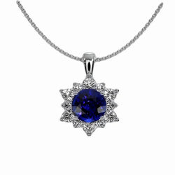Pendentif Saphir de Ceylan Rond & Halo de Diamants Style Étoile 2.50 quilates