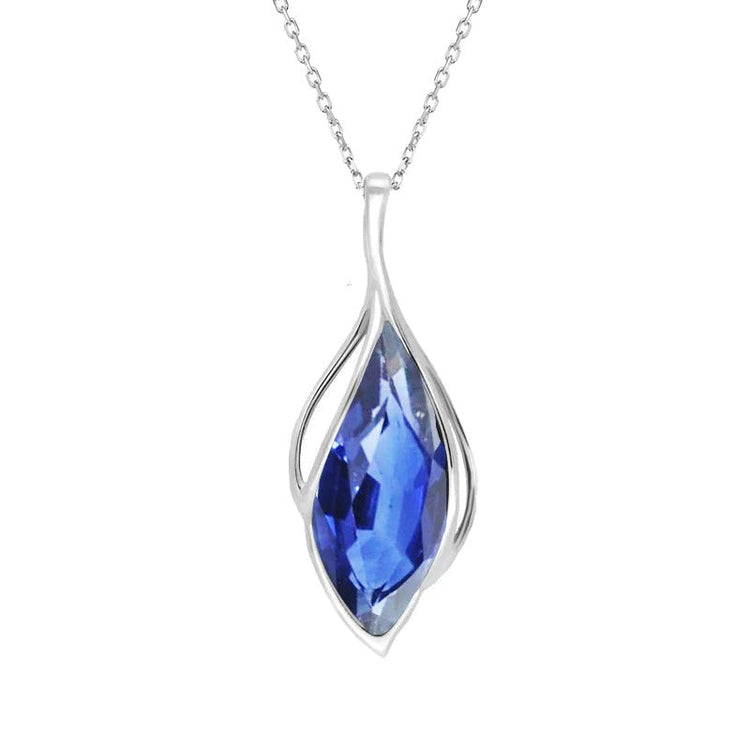 Pendentif Solitaire Marquise Saphir Bleu Bijoux Or Blanc 14K 2 quilates