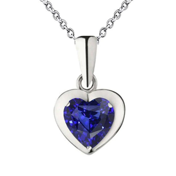 Pendentif Solitaire Or Coeur Saphir Bleu Foncé Serti Lunette 2 quilates