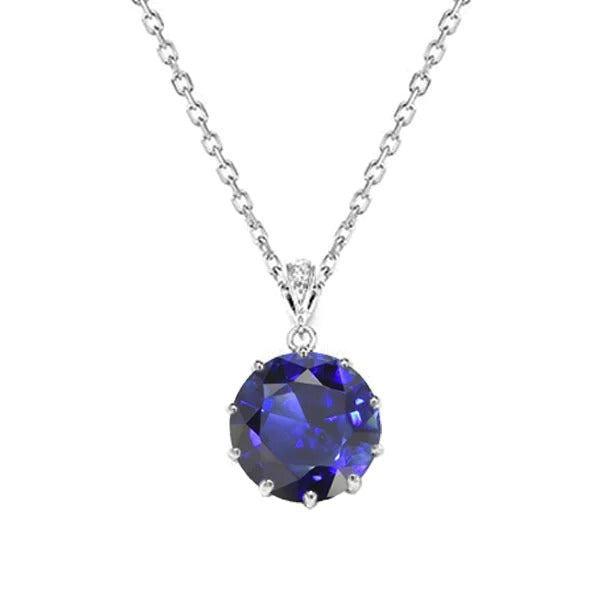 Pendentif Solitaire Saphir Bleu Foncé Rond Serti 10 Griffes 2 quilates