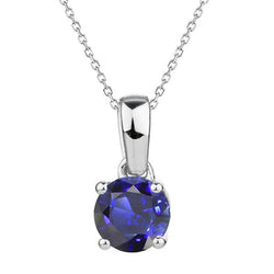 Pendentif Solitaire Saphir Bleu Rond Avec Bélière Serti 4 Griffes 2 quilates