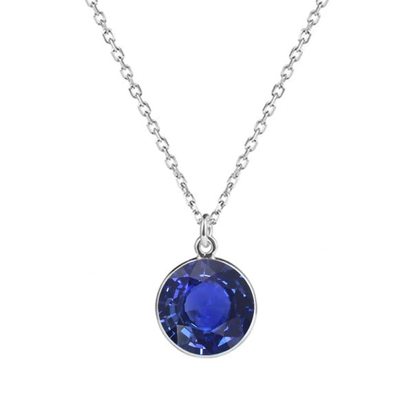 Pendentif Solitaire Saphir Bleu Rond Avec Collier Bélière 2 quilates