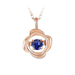 Pendentif Solitaire Saphir Bleu Rond Style Fleur Or Rose 1 quilates