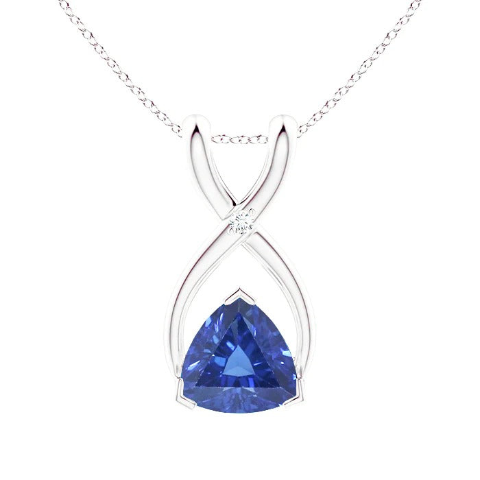 Pendentif Trillion Blue Sapphire & Diamond avec chaîne V Prong 2.75 quilates
