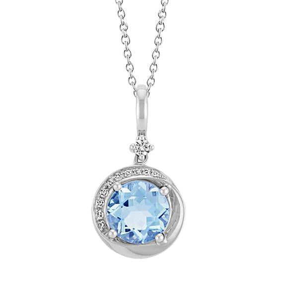 Pendentif diamant taille ronde avec aigue-marine 10 carats WG 14K - HarryChadEnt.FR
