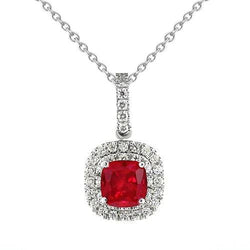 Pendentif diamant rubis en forme de coussin rouge 4 carats en or blanc 14K