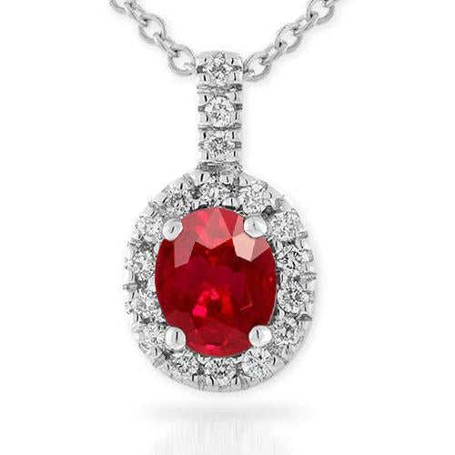 Pendentif diamant rubis rouge de forme ovale de 4.75 carats en or blanc 14K - HarryChadEnt.FR