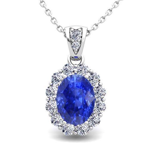 Pendentif diamant saphir du Sri Lanka taille ovale 2 carats or blanc 14K - HarryChadEnt.FR