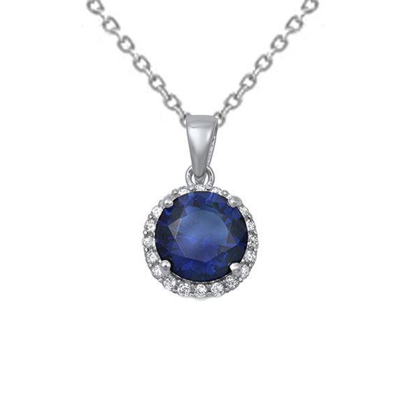 Pendentif diamant saphir rond en or massif 2.40 carats - HarryChadEnt.FR